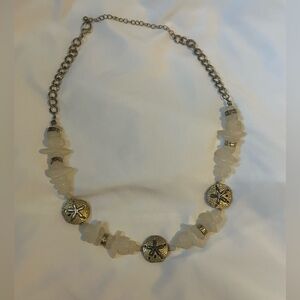 VTG Necklace 22” Faux Sea Glass Sand Dollars Brass Tone Two Tone Beach Vintage